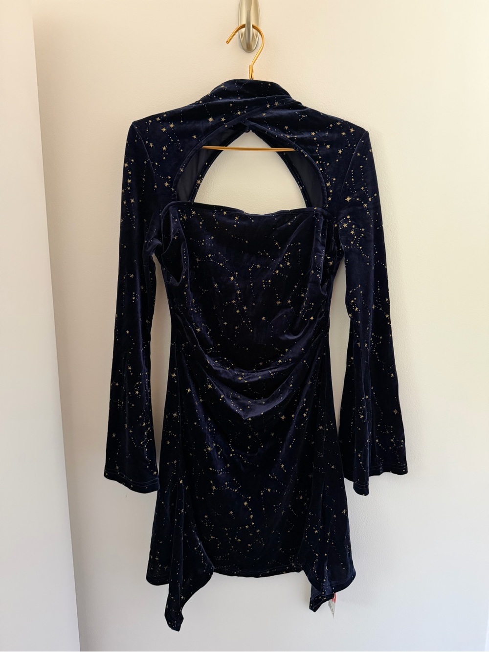 Cider Navy Velvet Star-Print Long Sleeve Mini Dress